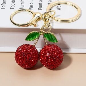 Red Cherry Keychain with Gold Accents